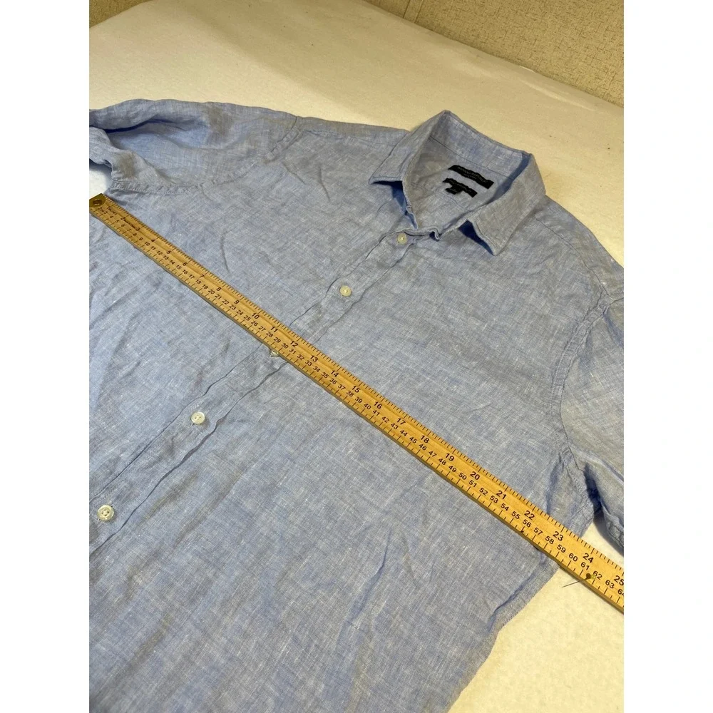 Banana Republic Mens Camden Standard Fit 100% Linen Long Sleeve Shirt Blue L